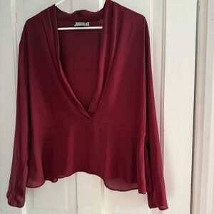 Elegant ASOS Burgundy Women's Top with deep v neck size 14